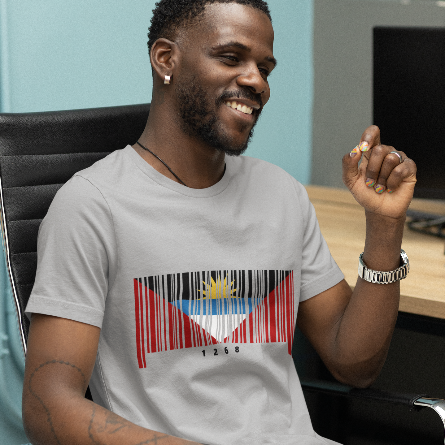 Antigua Flag Barcode - Men's Heavyweight T-Shirt