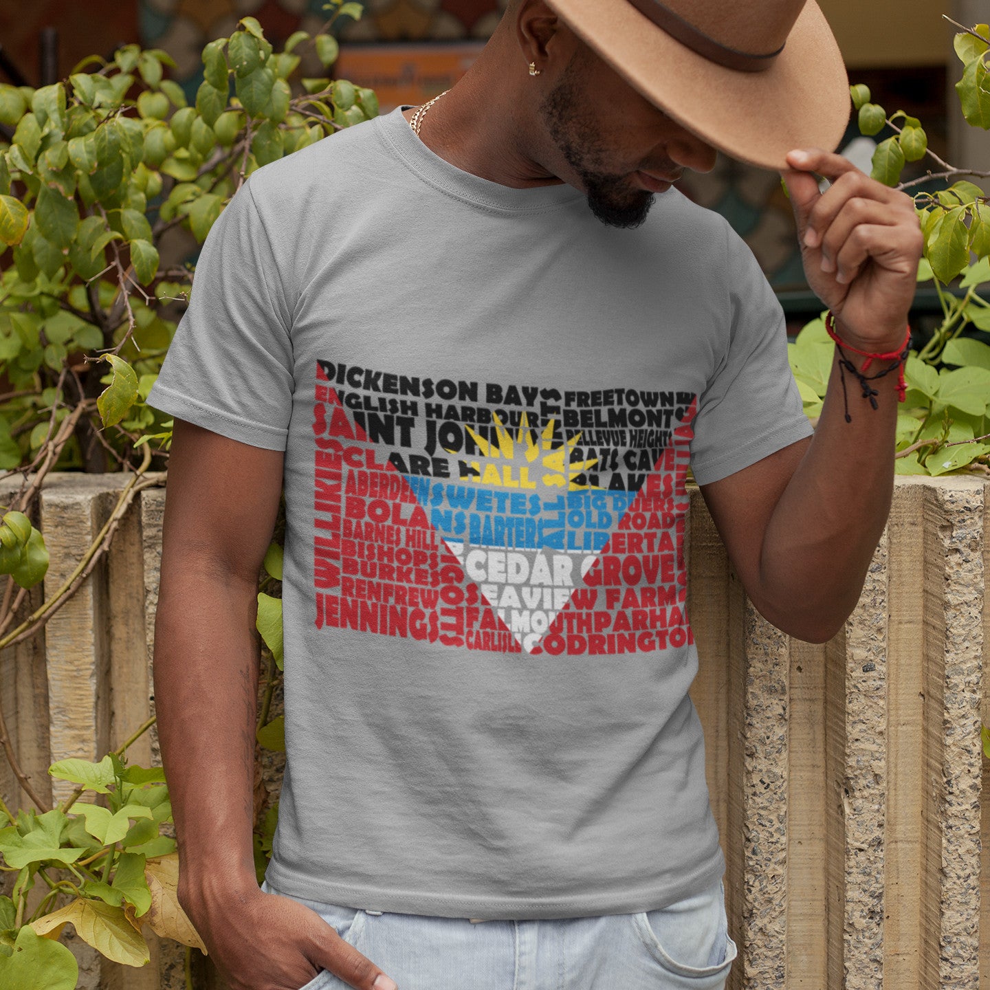 Antigua Flag Stencil - Men's Short-Sleeve Heavyweight T-Shirt