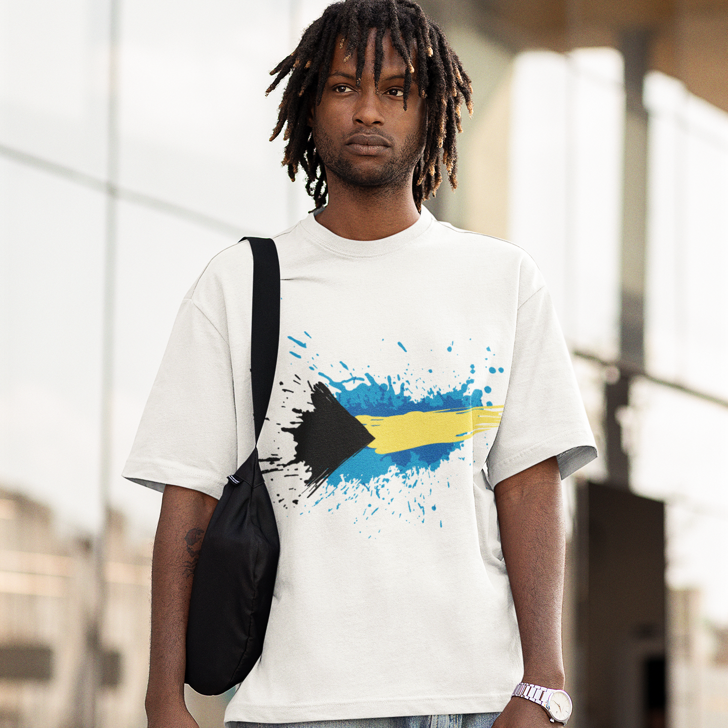 Bahamas Flag Paint - Men's Short-Sleeve Heavyweight T-Shirt