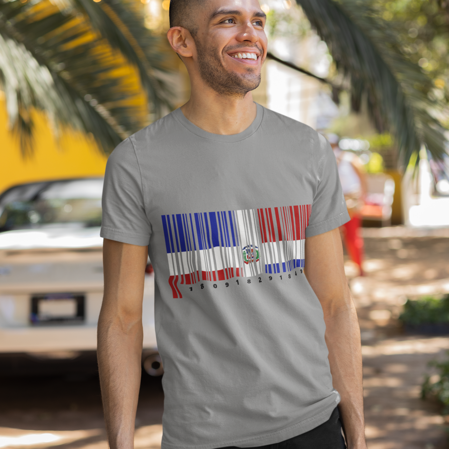 Dominican Republic Flag Barcode - Men's Heavyweight T-Shirt