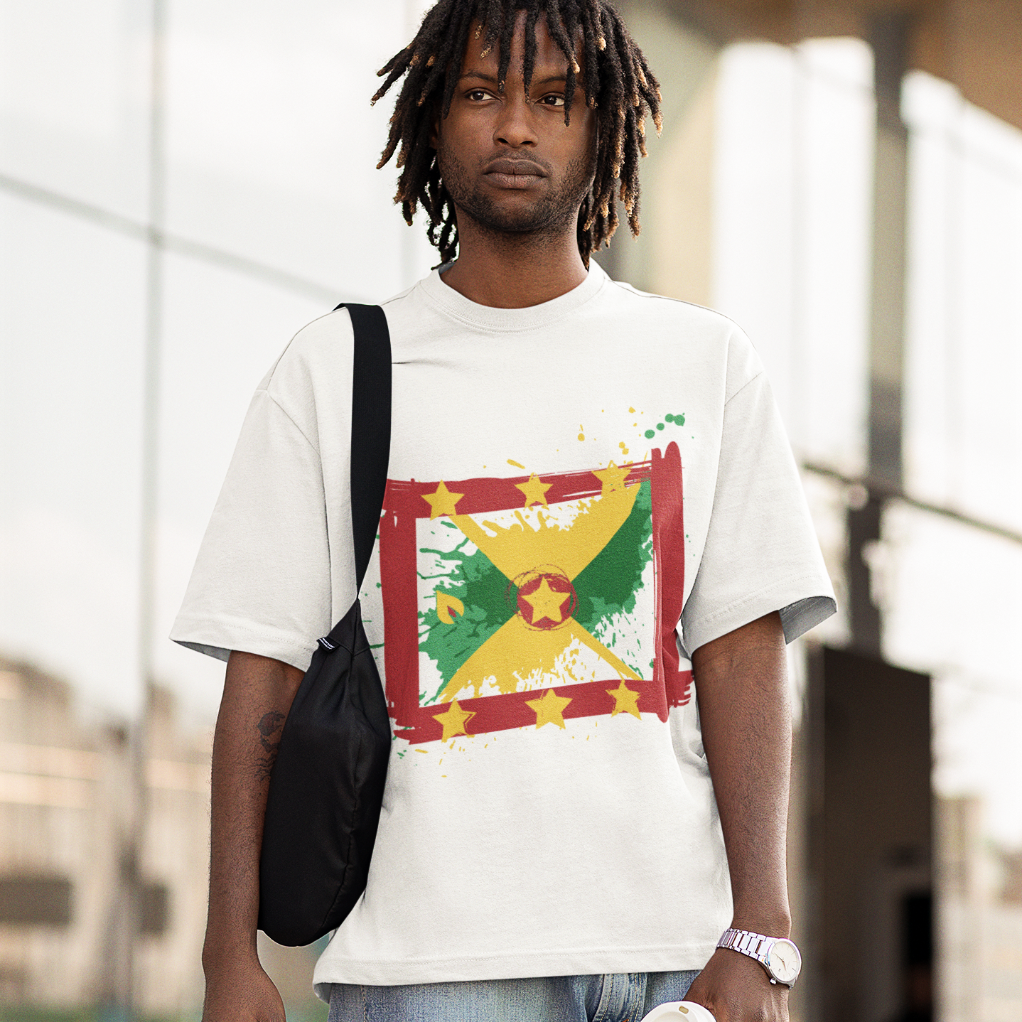 Grenada Flag Paint - Men's Short-Sleeve Heavyweight T-Shirt