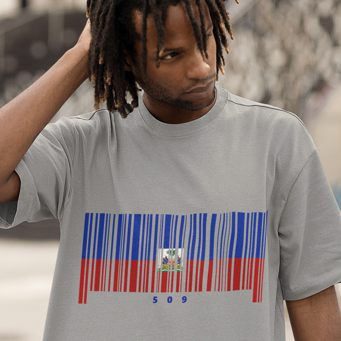 Haiti Flag Barcode - Men's Heavyweight T-Shirt