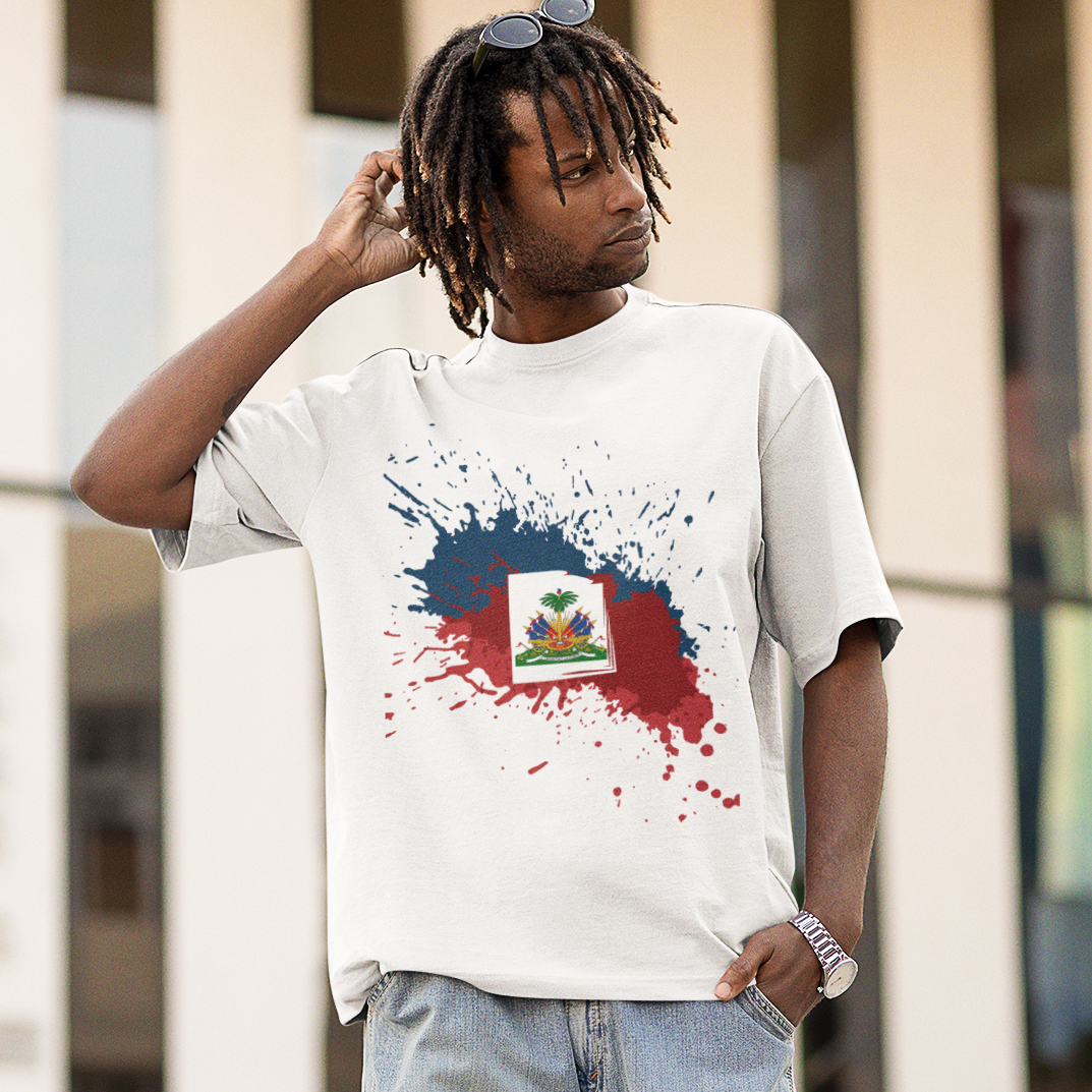 Haiti Flag Paint - Men's Short-Sleeve Heavyweight T-Shirt