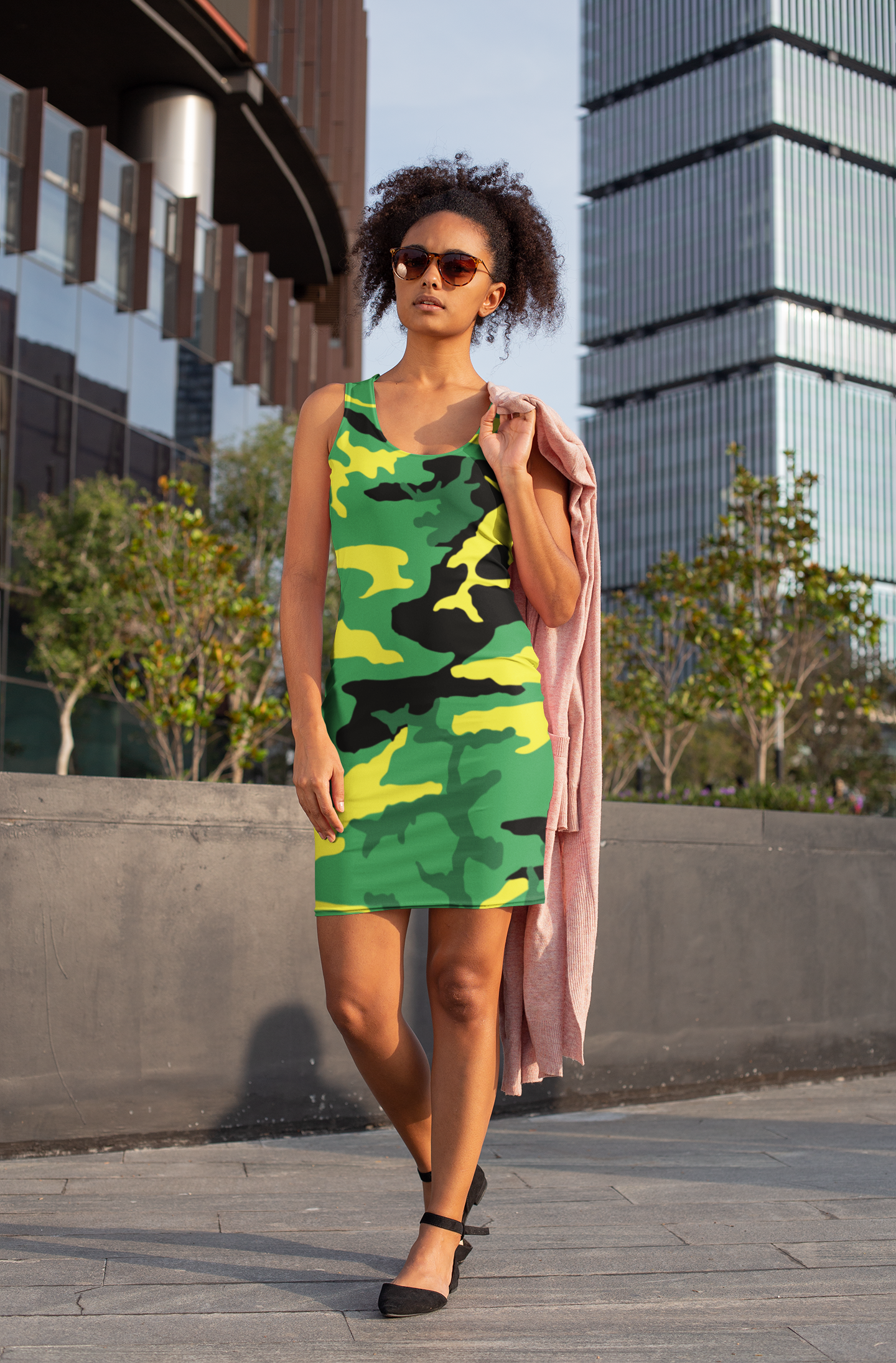 green camouflage dress Women's Plus Size Sleeveless Ruched Mesh Dress