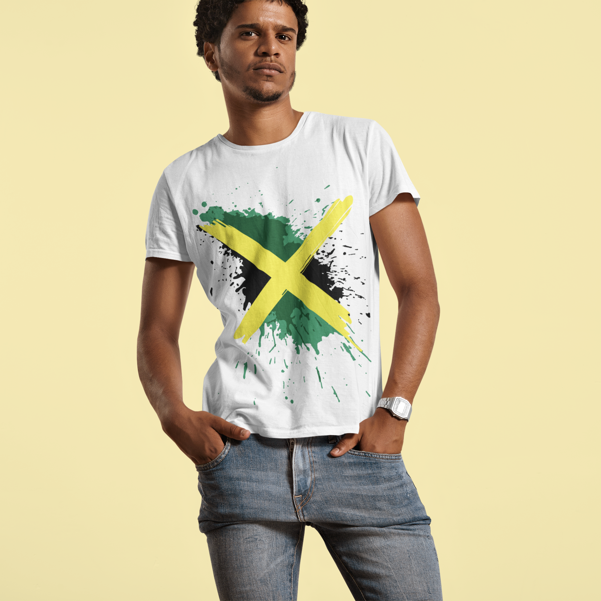 Jamaica Flag Paint - Men's Short-Sleeve Heavyweight T-Shirt