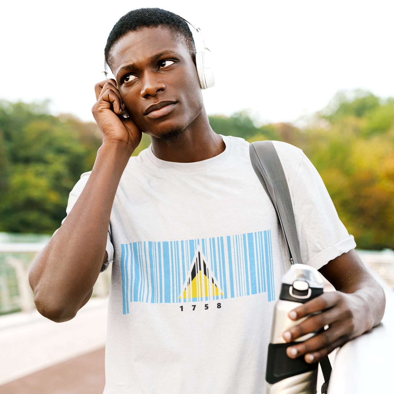 St. Lucia Flag Barcode - Men's Heavyweight T-Shirt