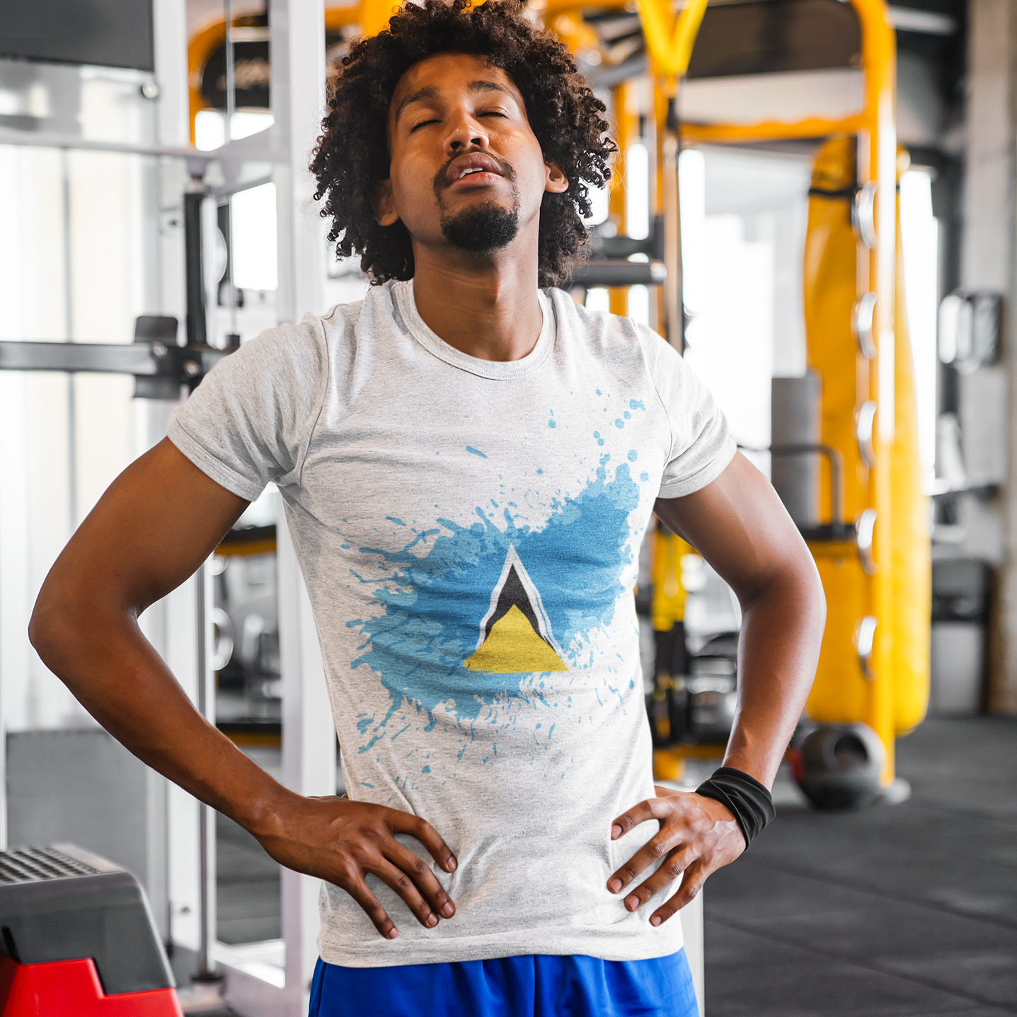 St. Lucia Flag Paint - Men’s Short-Sleeve Heavyweight T-shirt