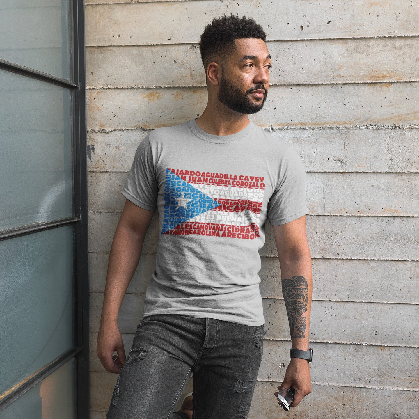Puerto Rico Flag Stencil - Men's Short-Sleeve Heavyweight T-Shirt