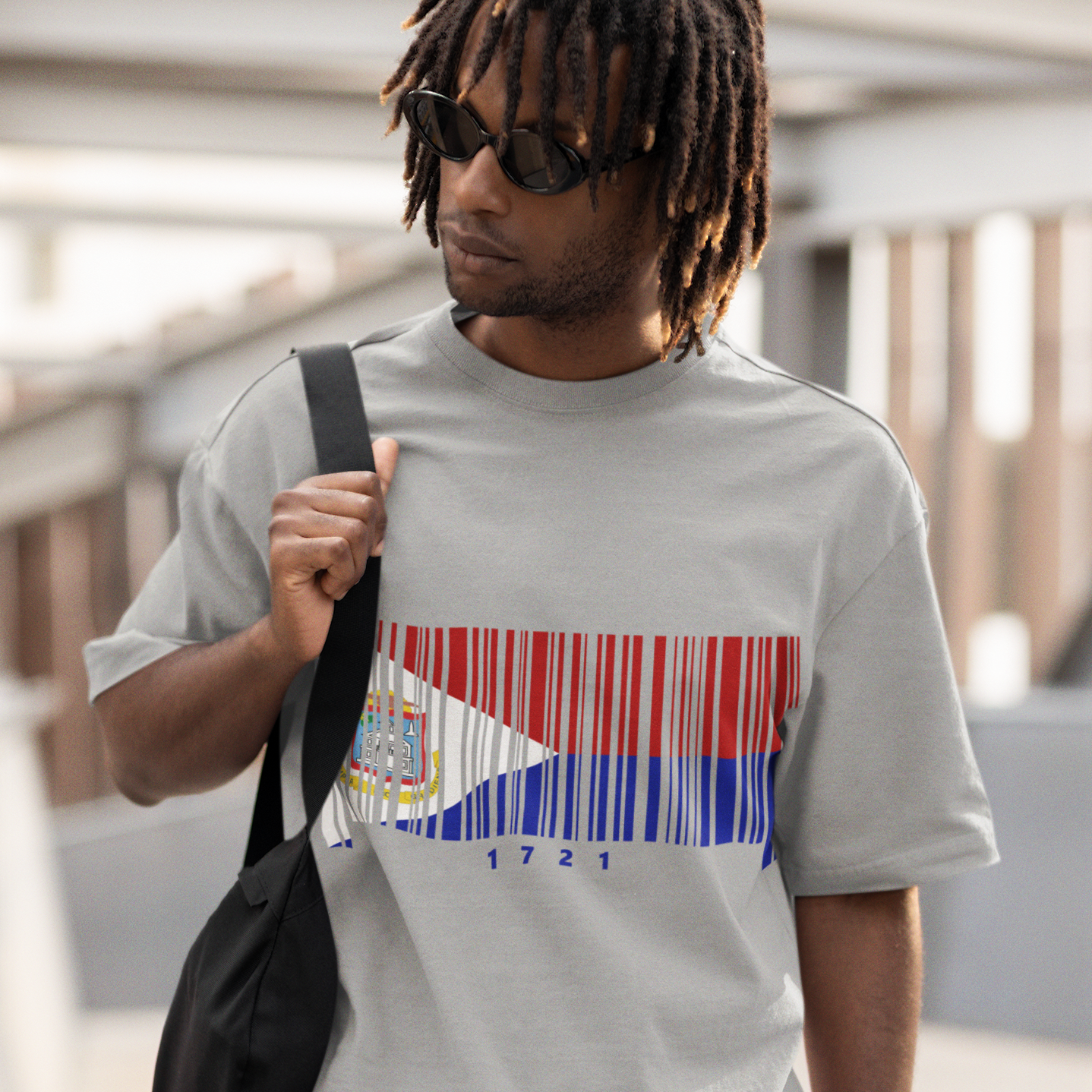 Sint Maarten Flag Barcode - Men's Heavyweight T-Shirt
