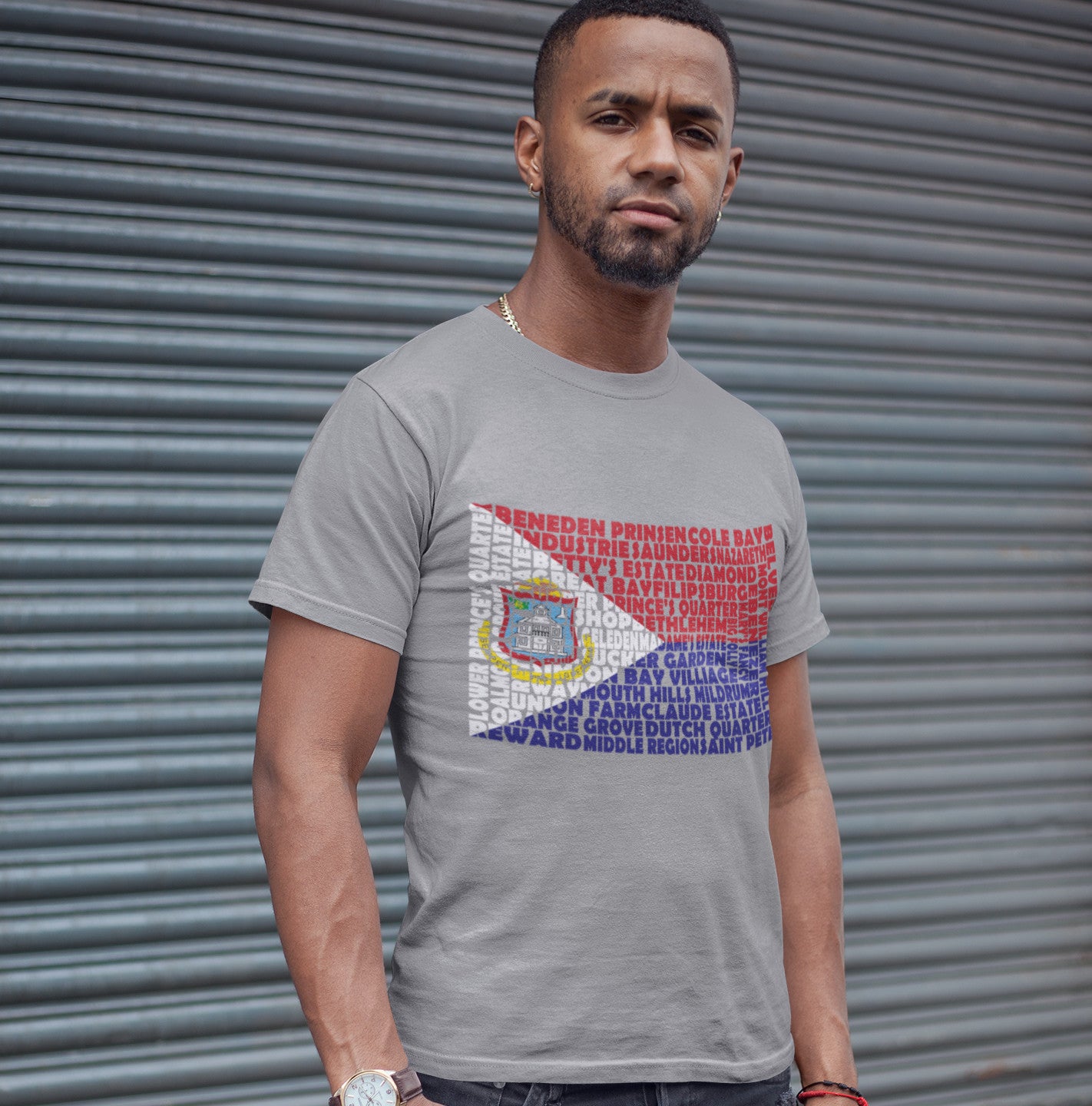 Sint Maarten Flag Stencil - Men's Short-Sleeve Heavyweight T-Shirt