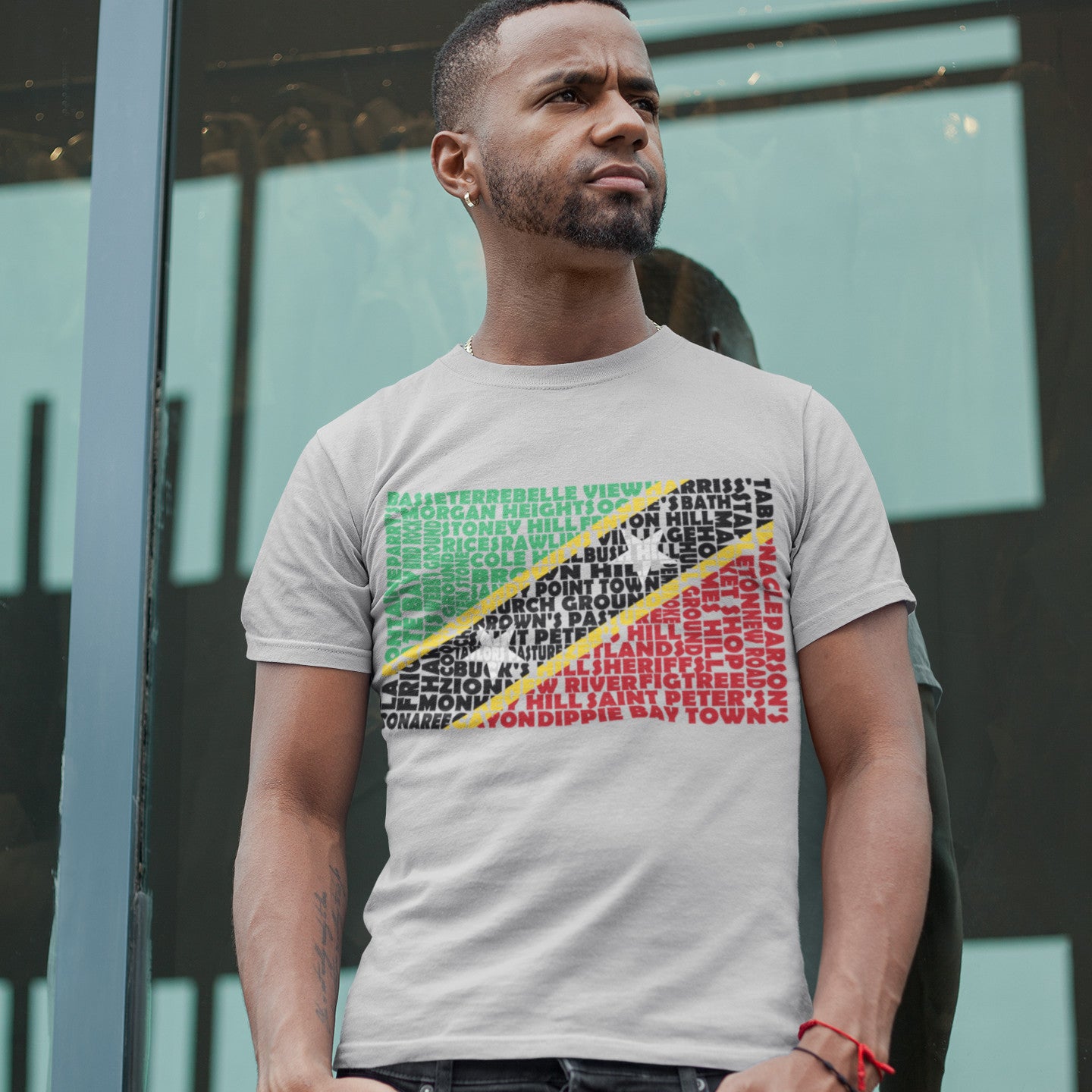 St. Kitts and Nevis Flag Stencil - Men's Short-Sleeve Heavyweight T-Shirt