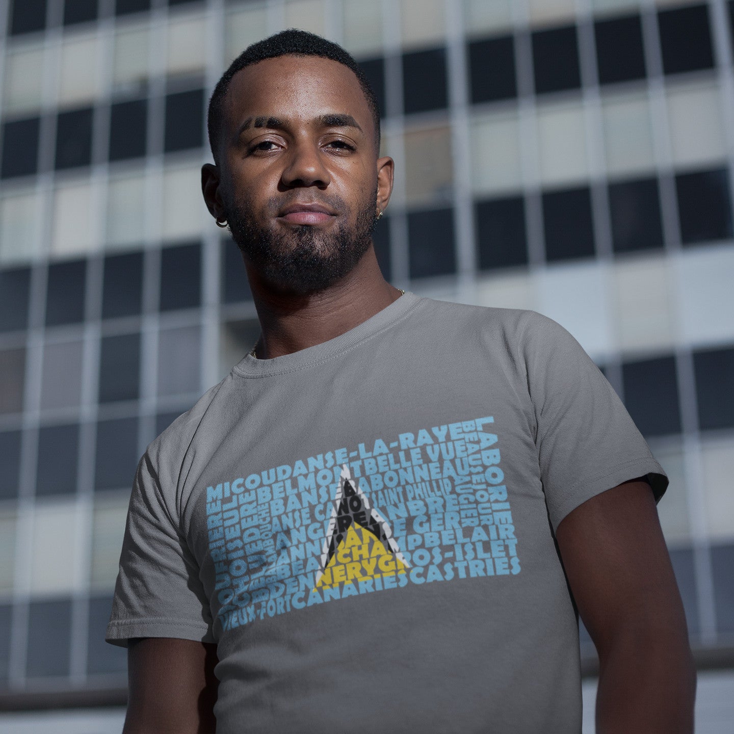 St. Lucia Flag Stencil - Men's Short-Sleeve Heavyweight T-Shirt