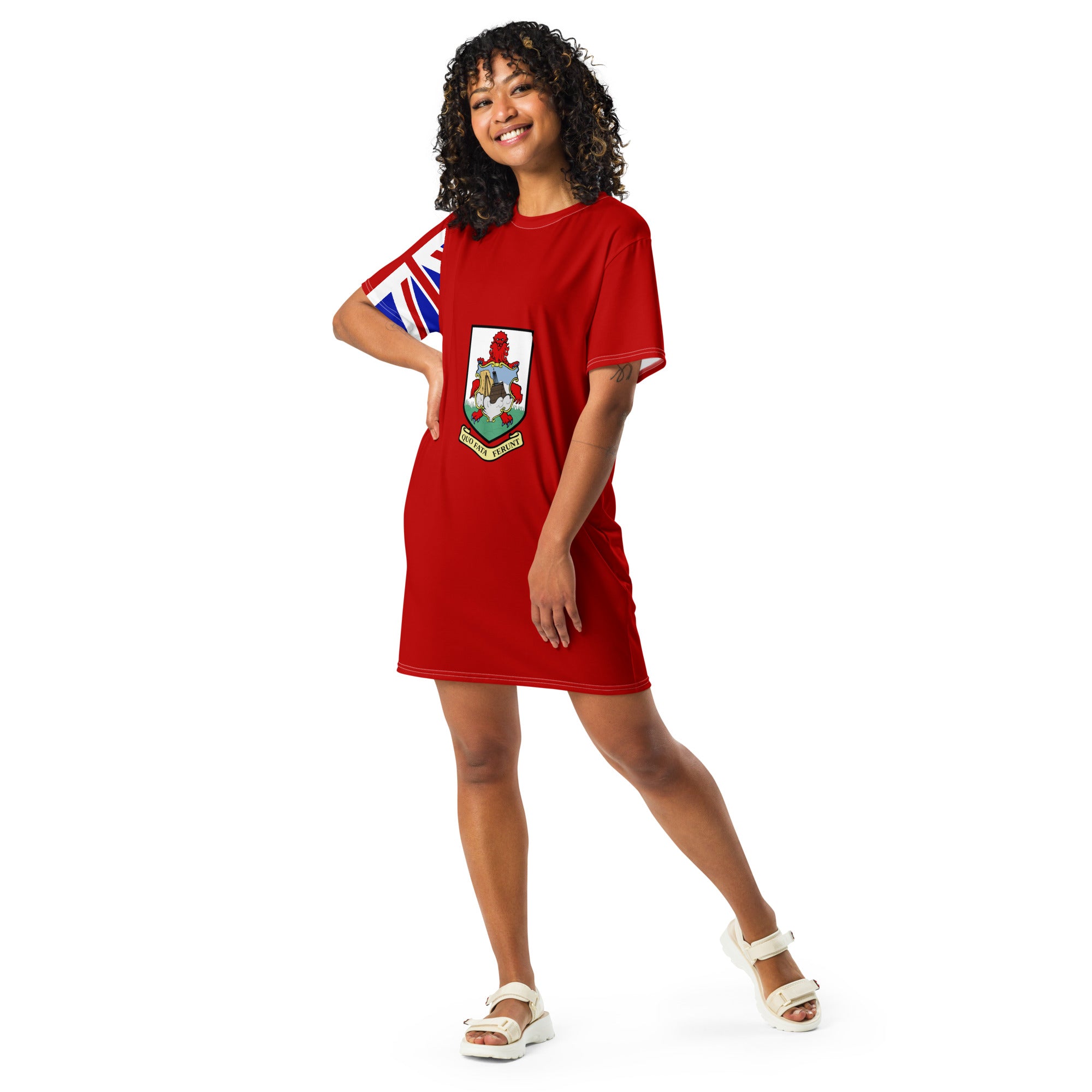white and red t shirt dress Long Sleeve T-Shirt Dress in Red