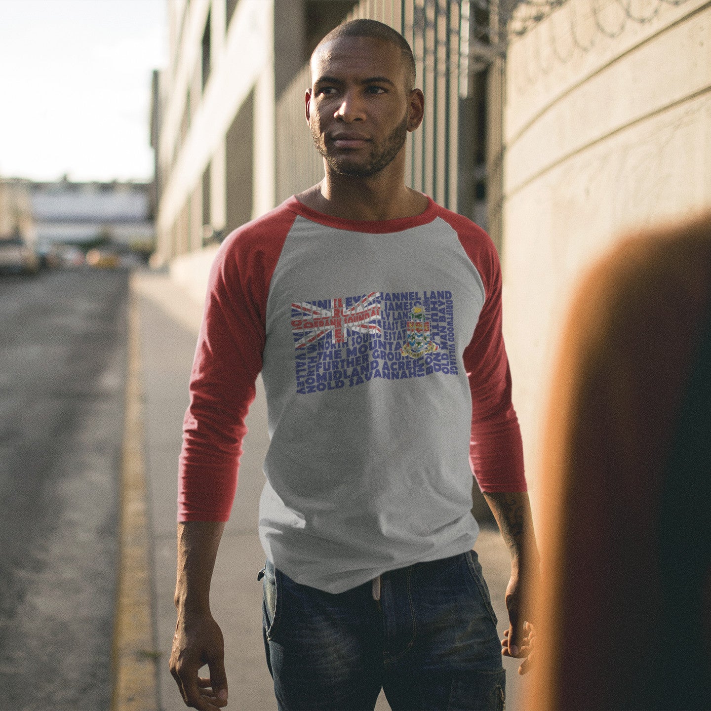 Cayman Islands Stencil - 3/4 sleeve unisex shirt