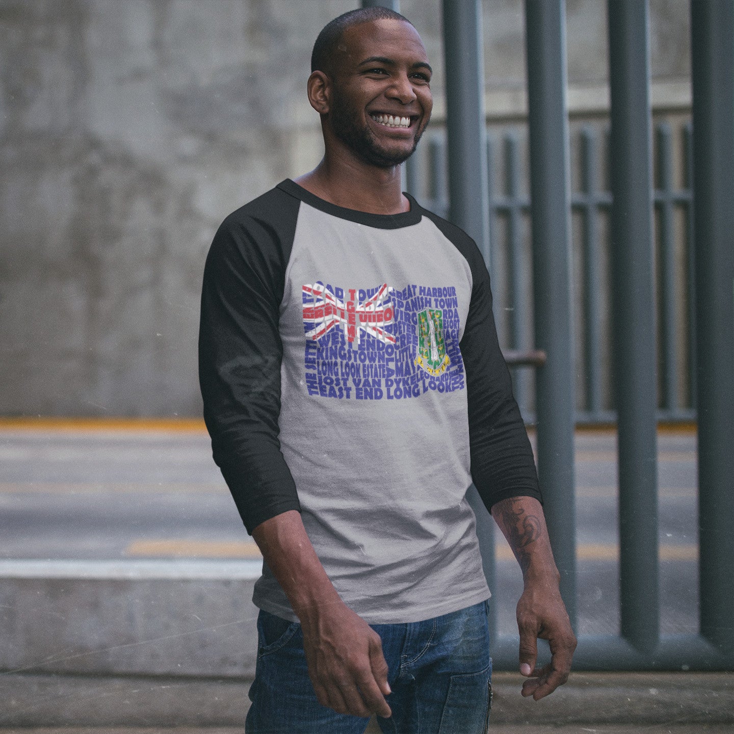 British Virgin Islands Stencil - 3/4 sleeve unisex shirt