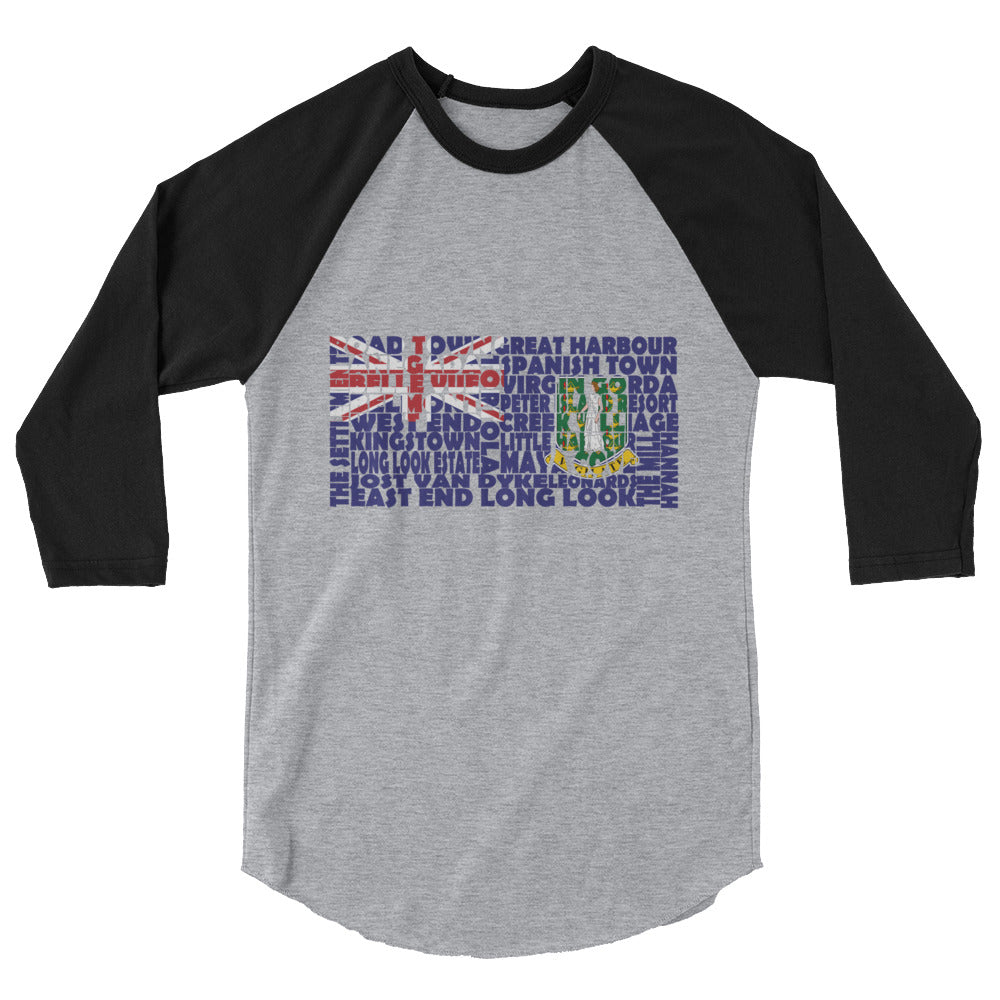 British Virgin Islands Stencil - 3/4 sleeve unisex shirt