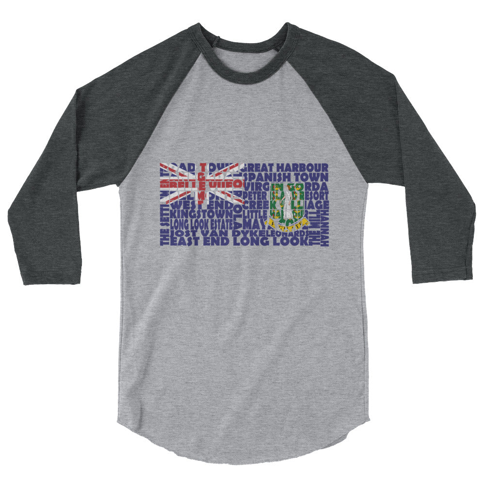 British Virgin Islands Stencil - 3/4 sleeve unisex shirt
