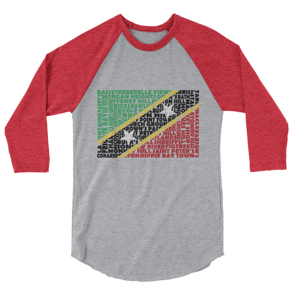 St. Kitts and Nevis Stencil - 3/4 sleeve unisex shirt