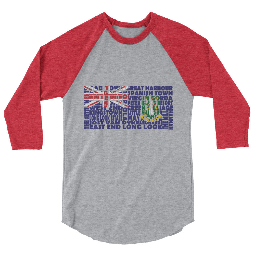 British Virgin Islands Stencil - 3/4 sleeve unisex shirt