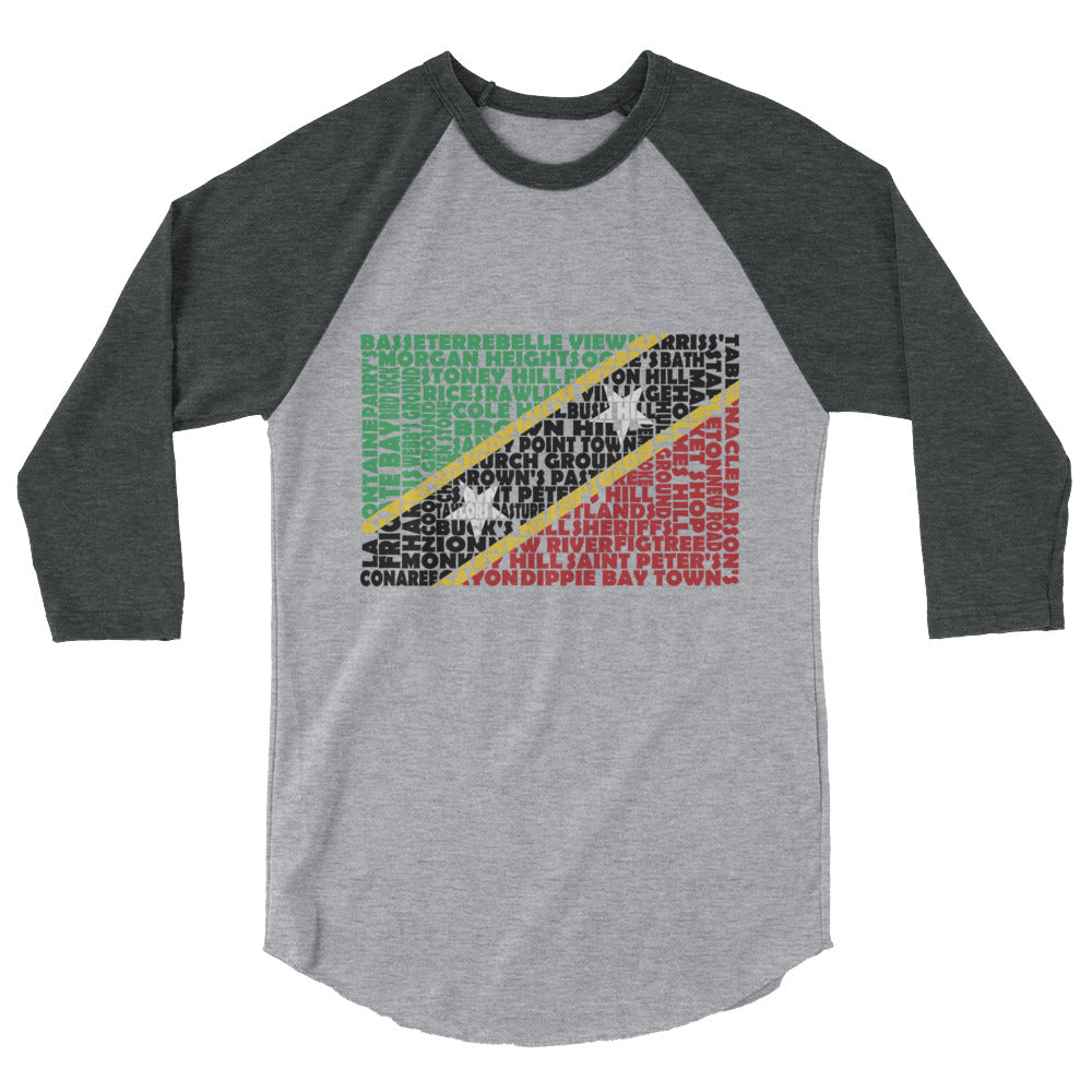 St. Kitts and Nevis Stencil - 3/4 sleeve unisex shirt
